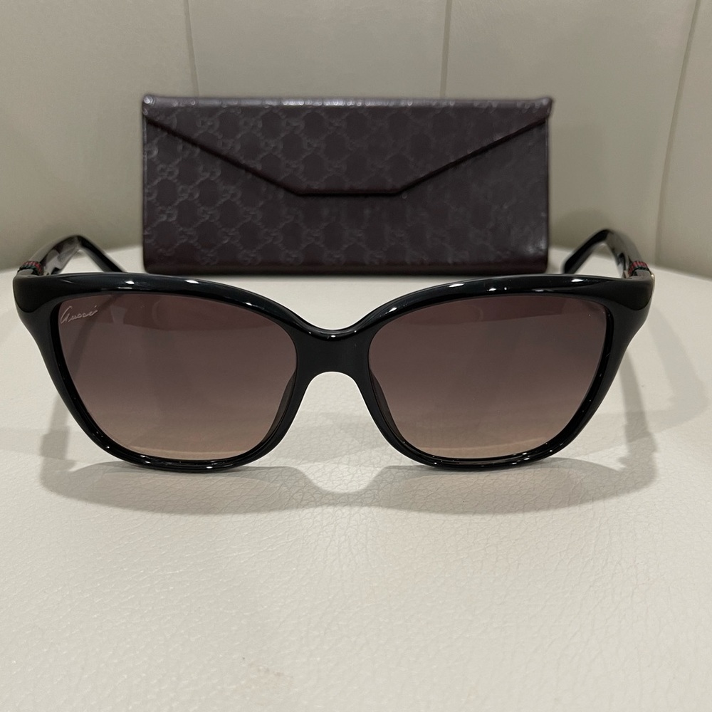 Gucci Ribbon Sunglasses Square Black Brown Gradient GG